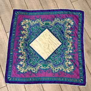 Vintage Oscar de la Renta Silk Purple Geometric Scarf 30” Square